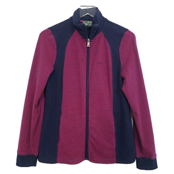 Lauren Ralph Lauren Active Jacket Stripe Cotton Mock Neck Womens Size Large - Picture 1 of 7
